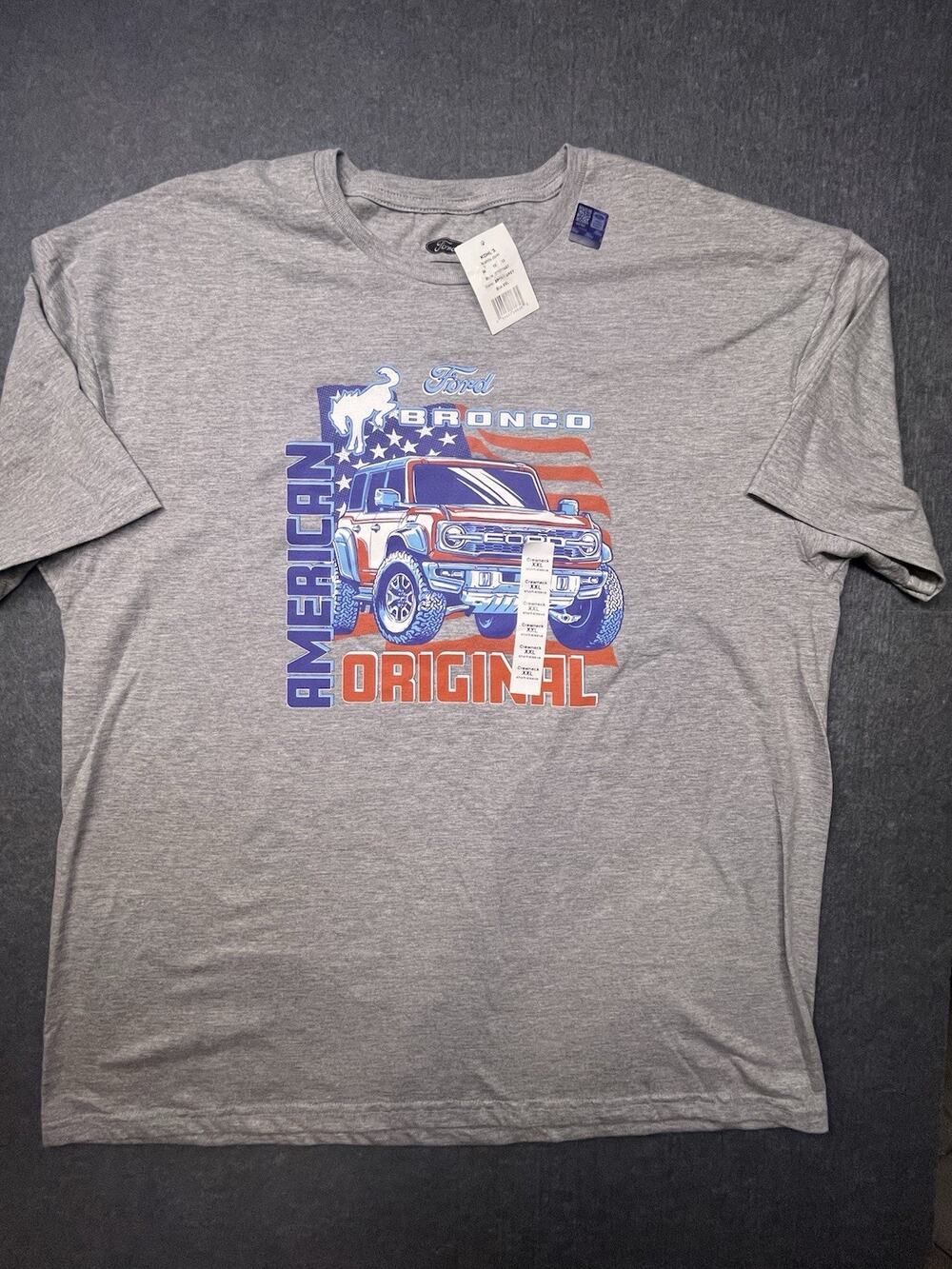 NEW WITH TAGS Ford Bronco American Original T-Shirt XXL Gray Flag Graphic